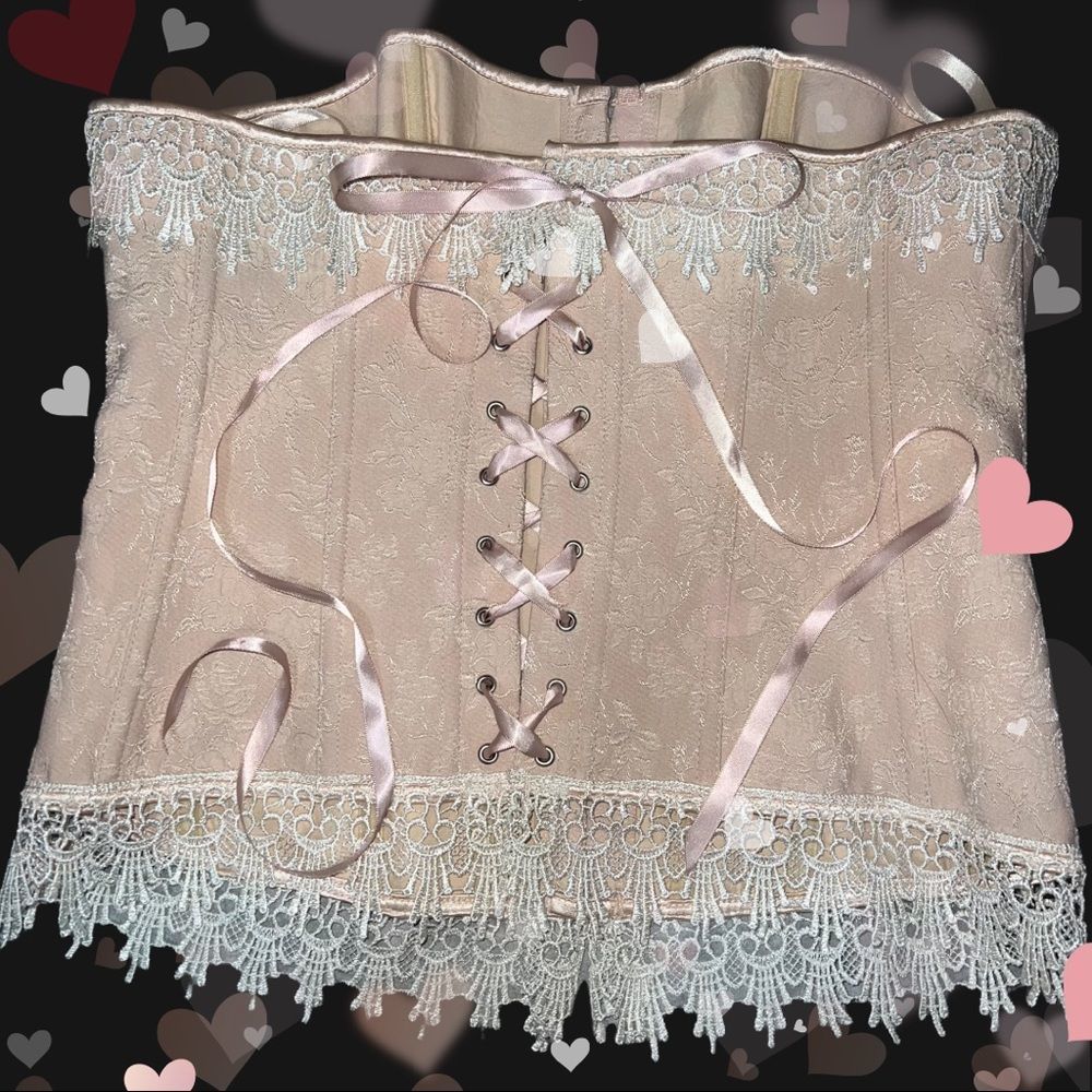 Lace Pink & White Corset Lace Up Back Size 2XL